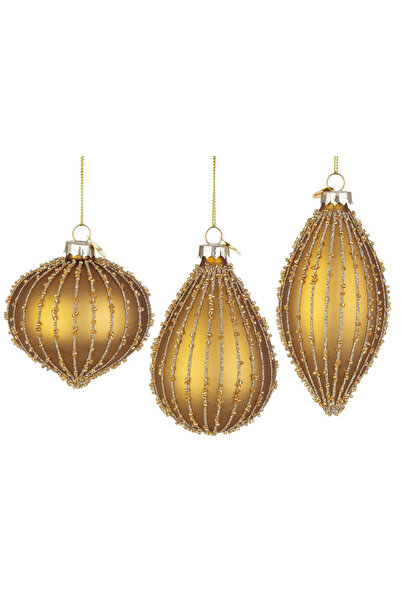 Bizzotto Set of 12 Christmas Tree Ornaments Glass Caramel String