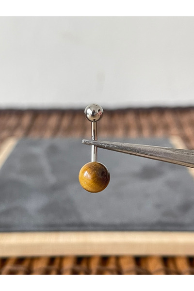 Rupen Kraft %100 Cerrahi Çelik Doğal Kaplangözü Taşlı Çelik Göbek Piercingi