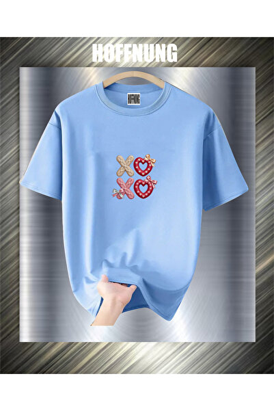 HOFFNUNG Unisex Short Sleeve Round Neck Xo Xo Printed Solid Color Tshirt