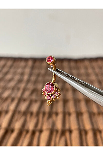 Rupen Kraft Yüksek Kalite G23 Titanium Pembe Taşlı Otantik Titanyum Göbek Pie...
