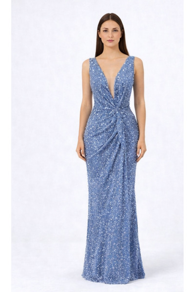 Niobe KADIN ABİYE PAYET İŞLEMELİ TEK OMUZ DRAPE DETAYLI ŞIK DAVET ELBİSESİ