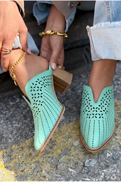 I Love Shoes Noravina Genuine Leather Heeled Slippers Water Green