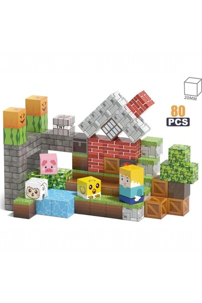 Malvys Μαγνητικοί κύβοι pixel, αγρόκτημα και τρισδιάστατο τοπίο, 80 τεμάχια, ...