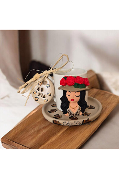 oksukokulutaş Leopard Patterned Turkish Coffee Cup with Red Roses