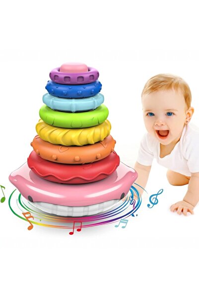 Malvys Παιχνίδι στοίβαξης, μαλακός πύργος ουράνιο τόξο από σιλικόνη, 0-3 ετών