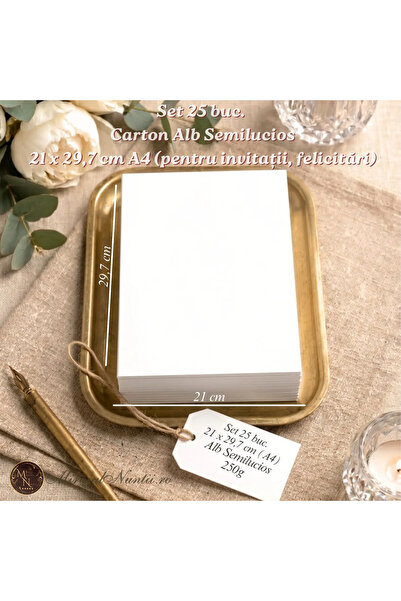 Proprie Set 25 Bucăți Carton Alb Semilucios Premium 21 x 29,7 cm A4 „Pure Vel...