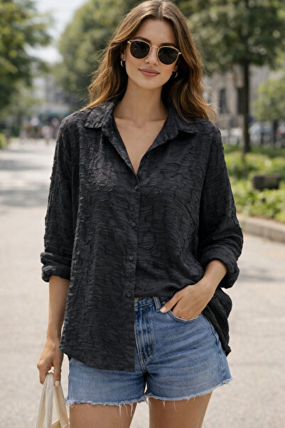 sunfyre Women's Oversize Wide Fit Long Sleeve Wrinkle Effect Shirt Sun312