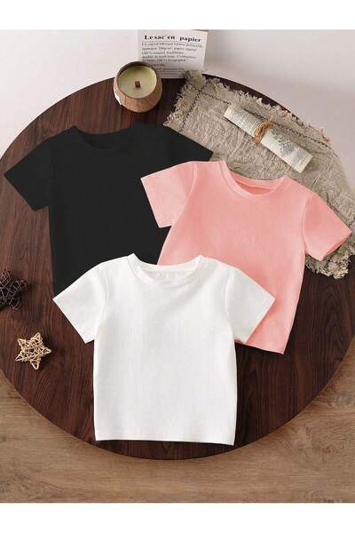SPORTİVEA 3-Piece Children's T-Shirt Set 100% Cotton Basic Unisex Comfortable...
