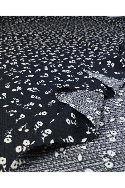 Kumaş Parça Чорна тканина джерсі з білосніжним квітковим принтом, 160x270 см