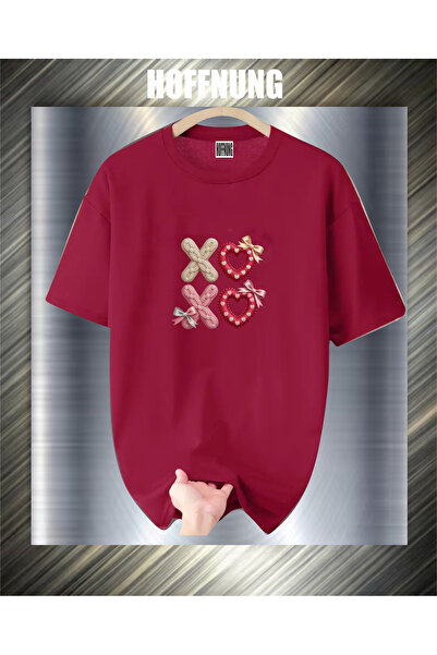 HOFFNUNG Unisex Short Sleeve Round Neck Xo Xo Printed Solid Color Tshirt