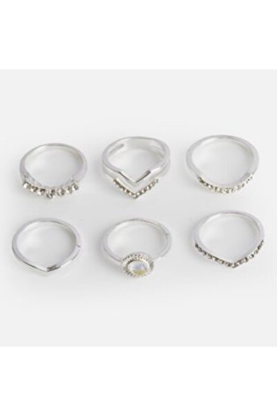 OEM Silver Color Rings with Rhinestones for Women - 6 pcs