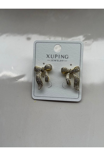 Blotch Zircon Stone Bow Detail Studded Stylish Cool Style Modern Juping Earrings