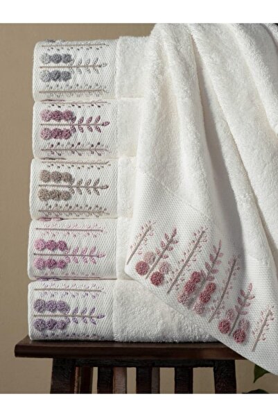 Fiesta Home 50x90 Süzene Nakışlı Krem 6’lıSet %70Bambu %30 Pamuk PVC Kutulu L...