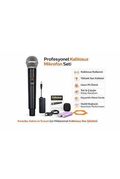 Marooble Profesyonel Kablosuz Mikrofon Seti – Şarjlı Wireless Mikrofon, Karao...