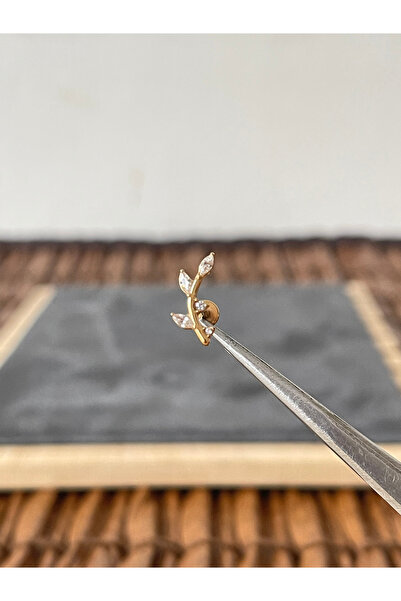 Rupen Kraft %100 Cerrahi Çelik Dal Zirkon Altın 7x1.2mm Labret Piercing