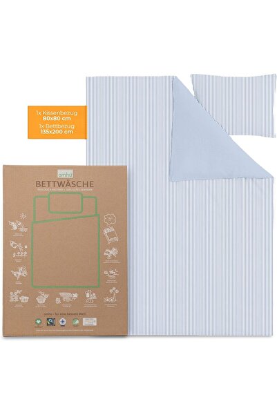 OMHU Set lenjerie de pat Renforce – 135 × 200 cm, bumbac organic 100%, albast...