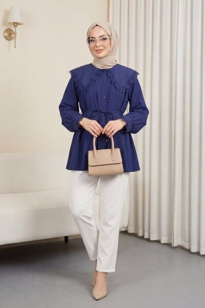 COjans Baby Collar Scalloped Waist Tie Modal Tunic -Laci