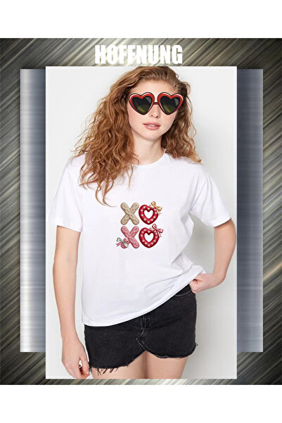HOFFNUNG Unisex Short Sleeve Round Neck Xo Xo Printed Solid Color Tshirt