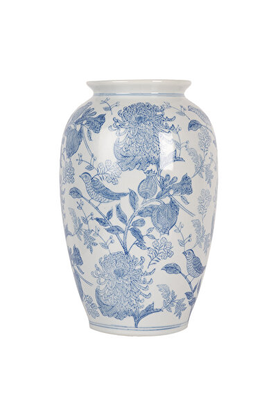 Clayre & Eef White Blue Ceramic Flower Vase Ø 17x27 cm