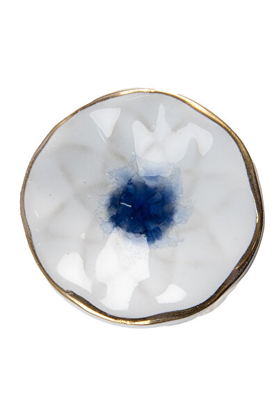 Clayre & Eef Λευκό Μπλε Χρυσό Κεραμικό Κουμπί Επίπλου 4x3.7 εκ.