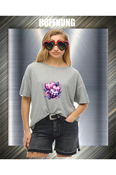 HOFFNUNG Unisex Short Sleeve Round Neck 3Hearts Cushion Printed Solid Color T...