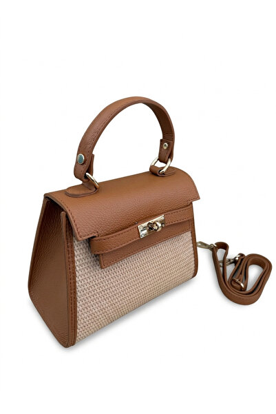 ESTE Chic Straw & Pebbled Leather Top-Handle and Crossbody Bag