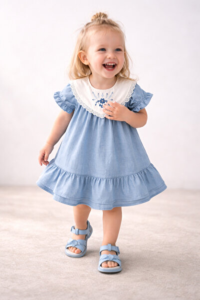 Tifina Kids Girl's Embroidered Baby Collar Denim Dress for Daily Special Occa...