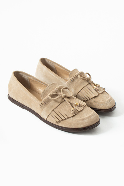 dericia shoes Shadow Hakiki Deri Süet Bej Günlük Rahat Kadın Loafer Ayakkabı