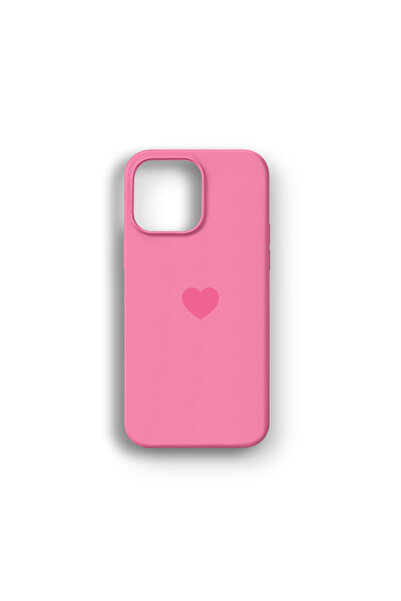 ila bags iPhone 15 Uyumlu Pembe Kalp Logolu Lansman Telefon Kılıfı