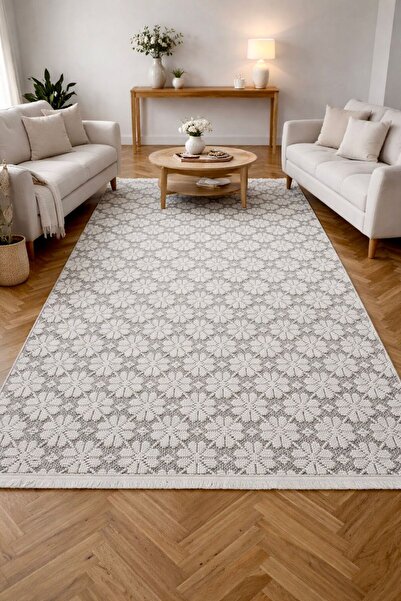 LEİVA HOME Monaco 0221 Krem A.Gri Bohem Sisal Bukle Yumuşak Özel Kesim Salon ...