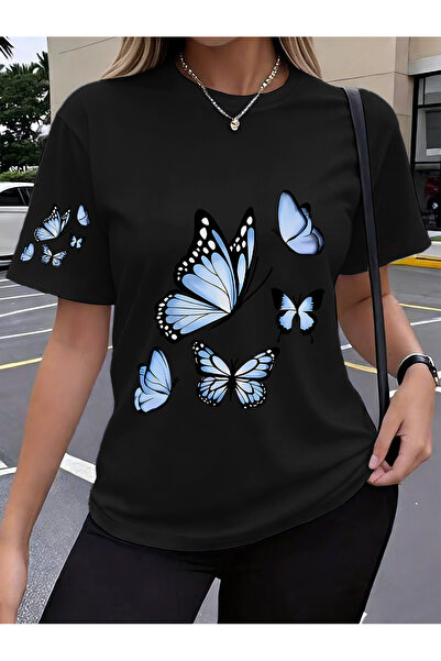 GALASHOP تي شيرت نسائي رياضي مطبوع عليه فراشة بأكمام واحدة على طراز New Trend...