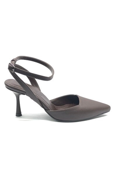 KOCAMANLAR Feles Open Back Stiletto Women's Heeled Shoes Brown