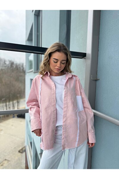 Classy Store Oversized Denim Shirt, Pink