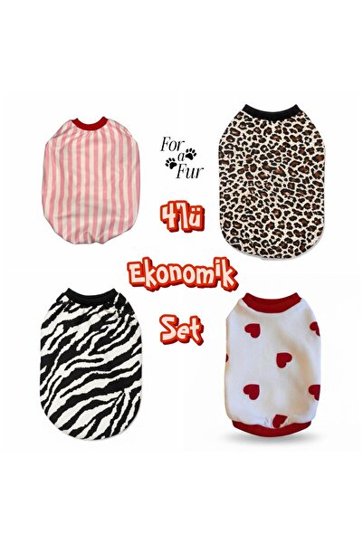 For a Fur 4 Pack Dog T-Shirts Cat Dog Outfit Leopard Zebra Stripes Heart Pattern