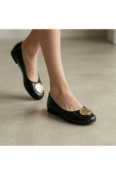 TopukTrend Women's Babet Gold Buckle Leather Babet Women's Daily Comfortable Stylish Flat Sole Classic Shoes