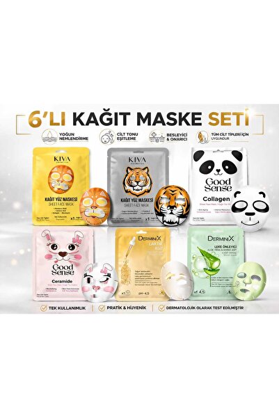 Good Sense 6’lı Kağıt Yüz Maskesi Seti – Kolajen, Laktik Asit, Aloe Vera, Cer...
