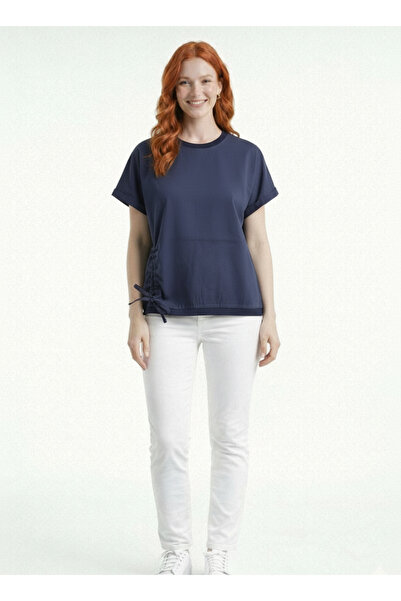 Neden Tekstil Women's Navy Blue Relaxed Oversize T-Shirt