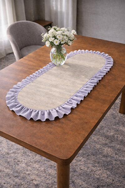 ŞAH TEXTILE DESIGN oval premıum yıkanmış keten fırfırlı runner ,sofra sunumu ...
