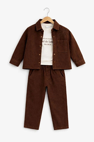 Kidmark Çocuk Modası Boy's 3-Piece Brown Suit with Jacket