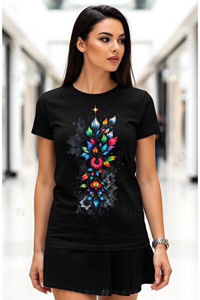 PARUNIV Women's Floral Color Fusion T-shirt, cotton, multicolored flowers, ca...