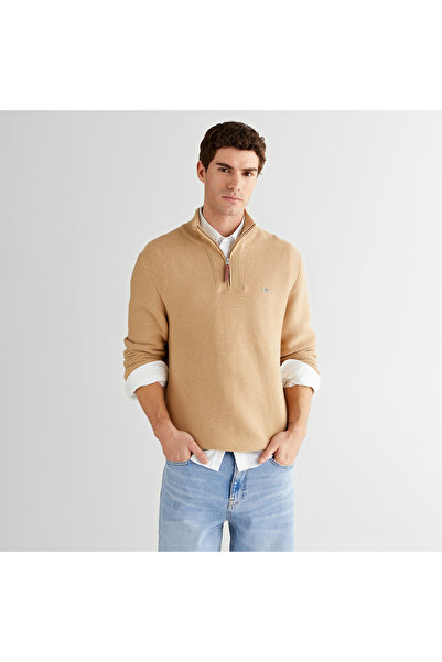 Gant Erkek Bej Regular Fit Yarım Fermuarlı Triko