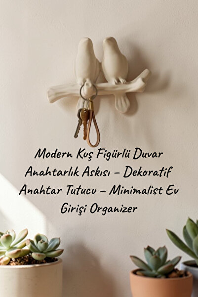 Dropcek eticaret Modern Kuş Figürlü Duvar Anahtarlık Askısı Dekoratif Anahtar...