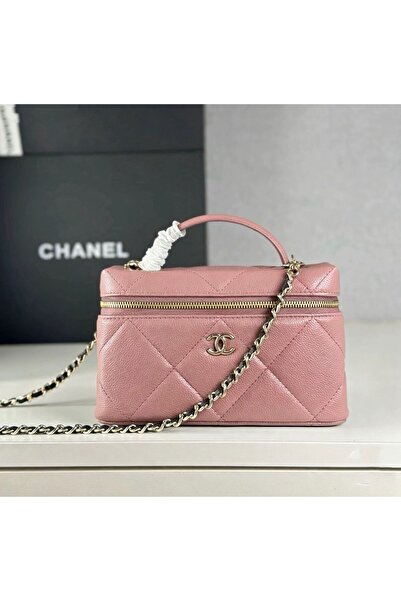 Chanél Caviar Quilted Top Handle Slim Vanity With Chain