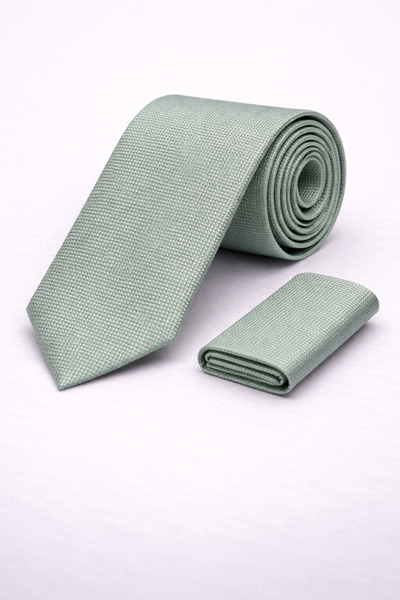 beyoğlu style Açık Yeşil Kuşgözü Desenli Kravat & Mendil Seti