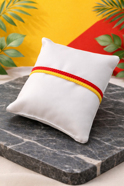 Crystal Atelier Yellow Red Fan Bracelet - Unisex Macrame Knitted Fan Bracelet