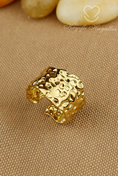 Keyifli Hayaller Steel Ring - Adjustable Steel Asymmetric Stone Model Ring, D...