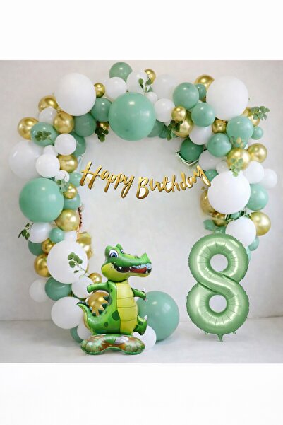 BKMC PARTY Dinosaur Themed Birthday Balloon Party Set Green Gold Balloon Set ...