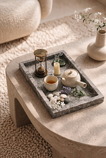 Sarıkaya Granit Doğal Mermer Tepsi | El Yapımı | Taş Dekor Tepsi