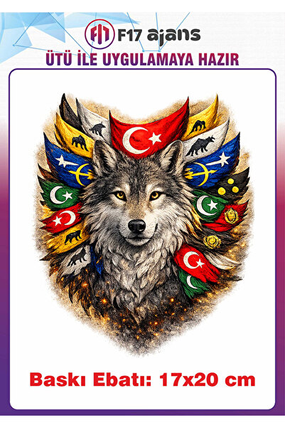 F17 Ajans Bozkurt ve Osmanlı Bayrakları Temalı Ütü ile Yapışan Tekstil Kumaş ...