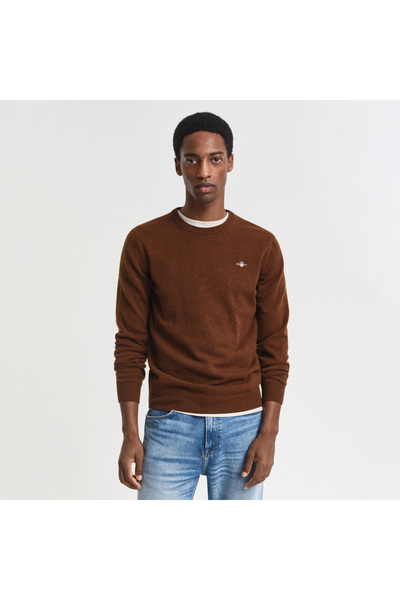 Gant Erkek Kahverengi Regular Fit Bisiklet Yaka Yün Kazak